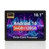 Tablet Android 16, 10,1 Pollici, 34 GB di RAM + 128 GB di ROM, Octa Core, Batteria da 6000 mAh, Nero