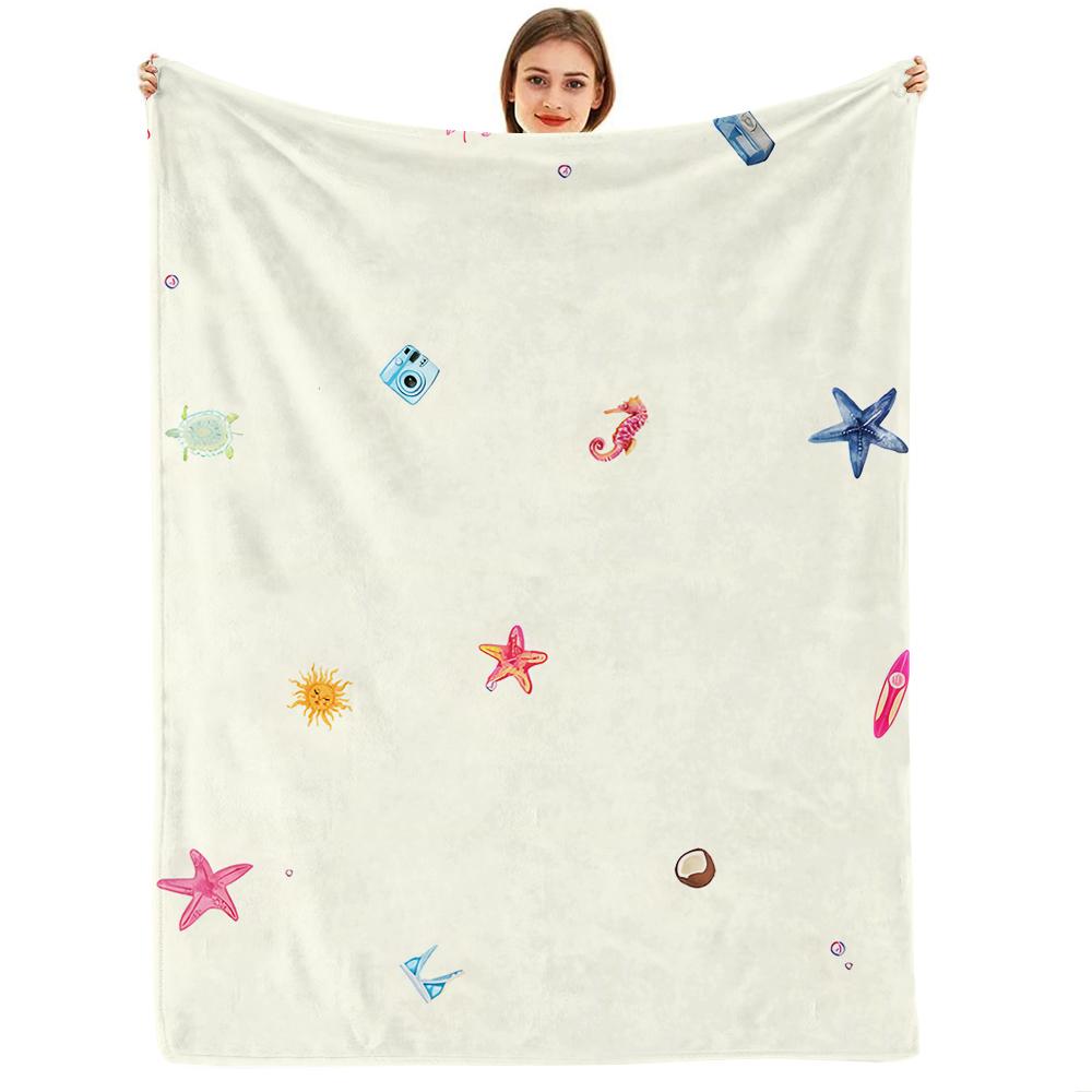Minimal Side Purple Bloom Anime Cartoon Flannel Blanket Soft Warm Throw for Bedroom Sofa Car Kids Holiday Gift