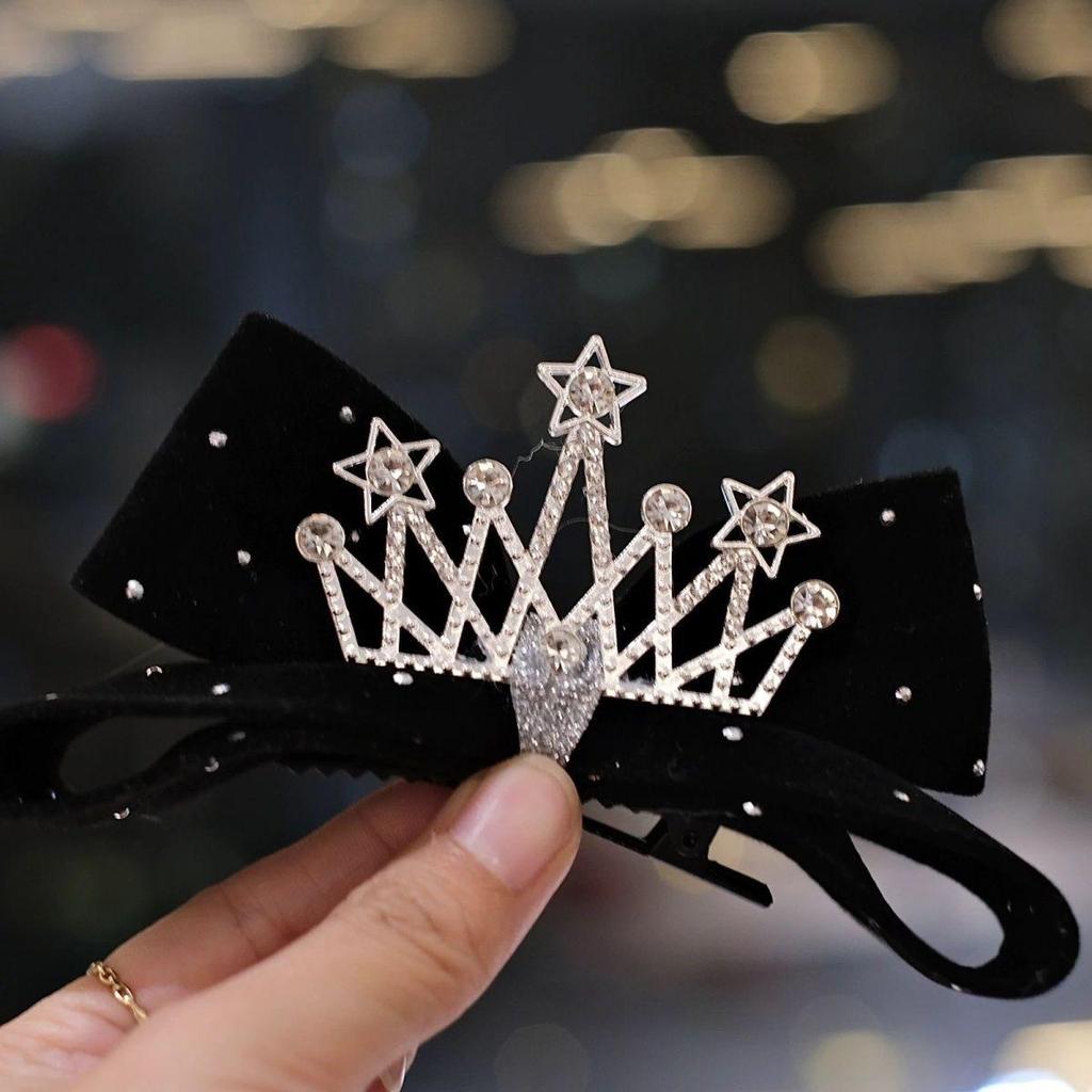 Children's Velvet Bow & Crown Hair Clip - Cute New Year Hair Accessory for Girls in Red & Black