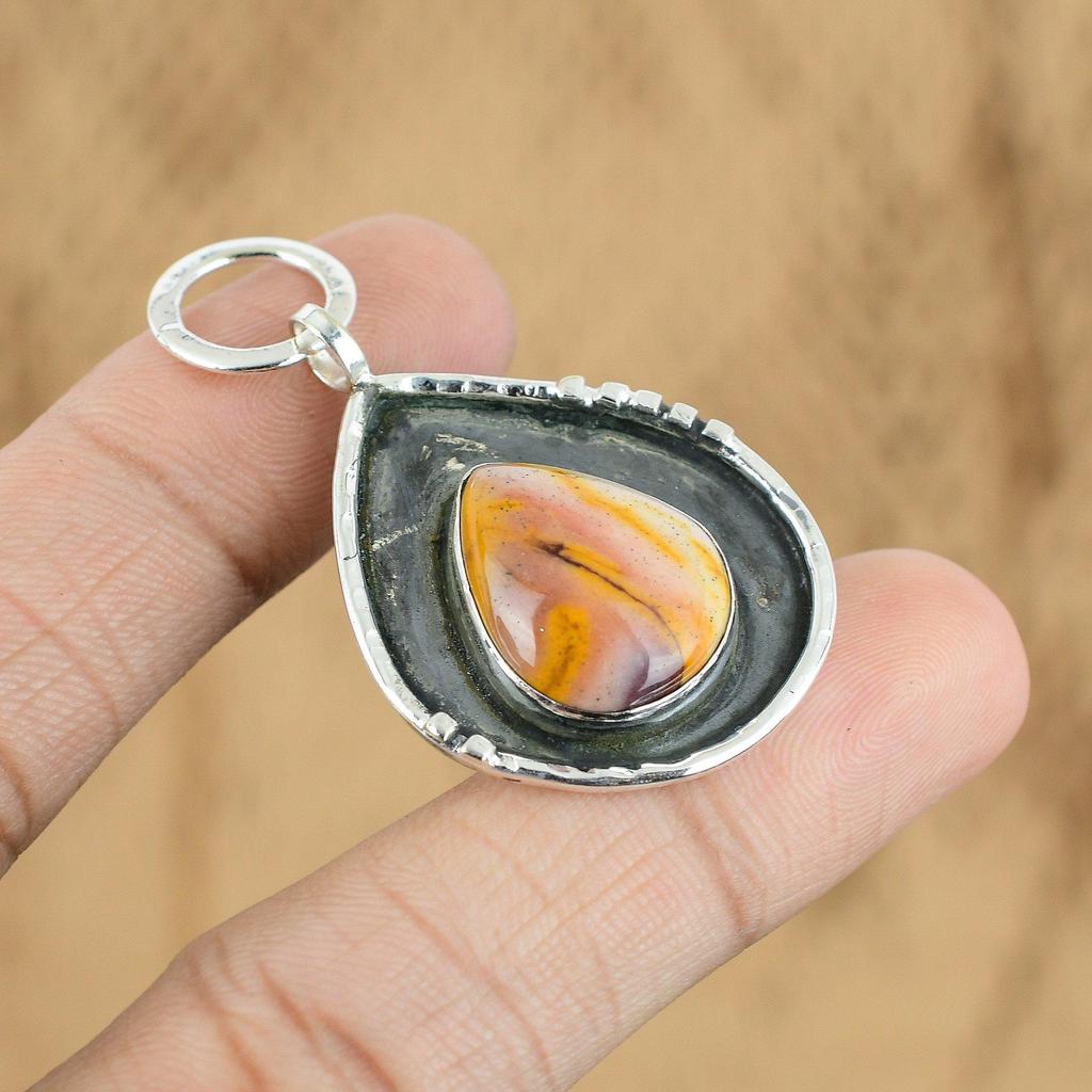 Natural Mookaite Gemstone Pendant Yellow 925 Sterling Silver Indian Jewelry