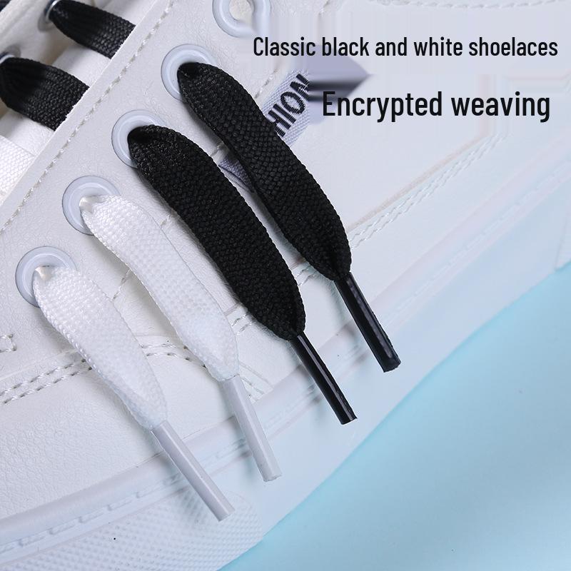 10mm Double Layer Flat Polyester Shoelaces for Casual Sports Shoes - White