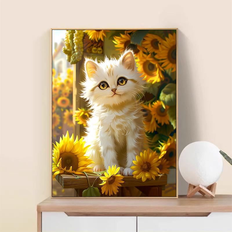 5d DIY Diamond Painting Cross Stitch Cute Cat Sunflower Diamond Embroidery Mosaic Full Round Drill Home Decor