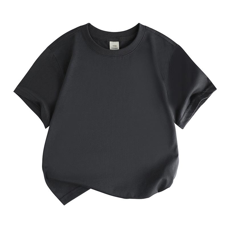 Barns Lös Bomullskortärmad T-shirt: Rundhalsad, Enfärgad, Svettabsorberande, Sommarstil för Pojkar och Flickor (Mellan- och storlekar)