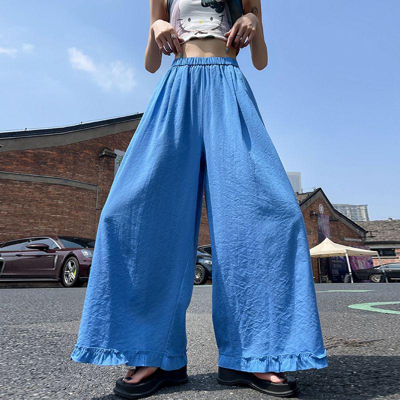 Women's Edge Cotton Linen Wide-Leg High-Waisted Pants - Slimming, Loose, Casual, Nine-Point Length, Summer 2026