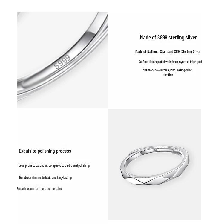S999 Sterling Silver Adjustable Rhombus Band - Niche Design Couples Ring Set