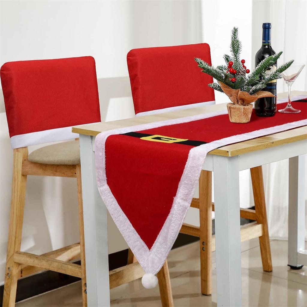 Christmas Table Flag And Chair Cover Set: One Table Flag And Six Chair Covers Make One Set