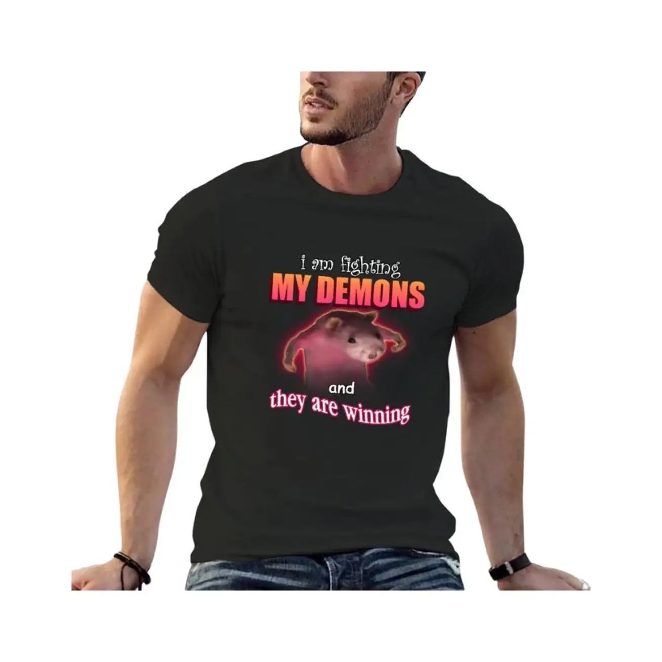 

New I m Fighting My Demons And They Are Winning Word Art Meme T-shirt for A Boy T-shirt Short Tee Men 77899 S