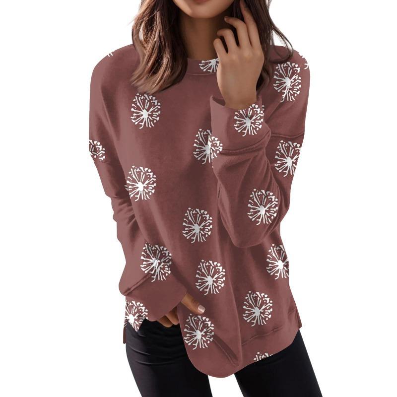 Spring And Autumn Women's Round Neck Tops Casual Fashion Print Long Sleeve O-Neck Pullover Top Blouse Women's Clothing