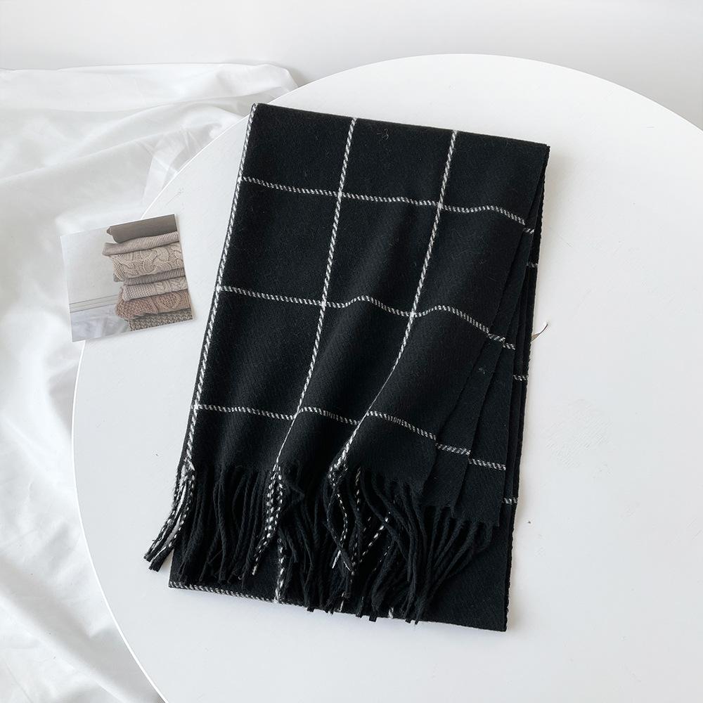 Scarf women s autumn and winter imitation cashmere scarf, simple and thickened warm plaid scarf versatile shawl 200*60cm