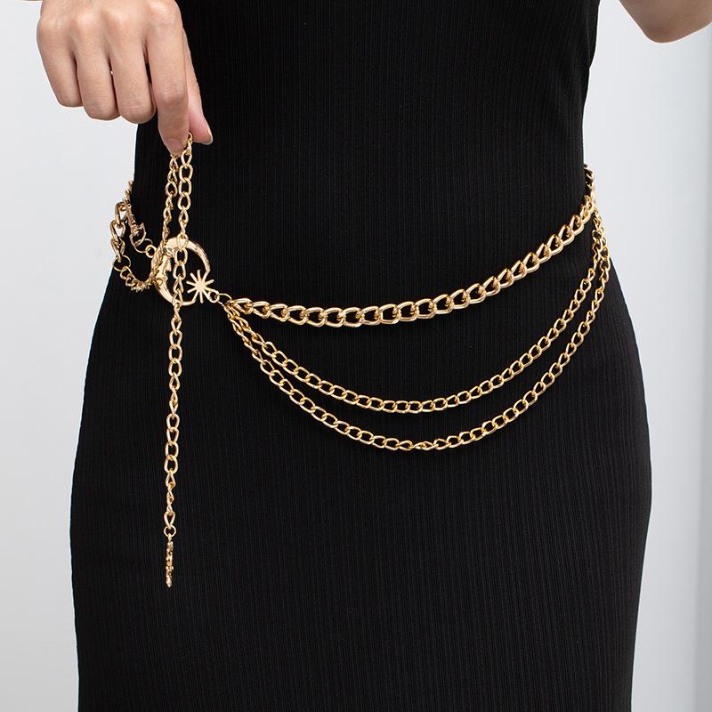 Atmospheric metal waist chain, women's adjustable dress waist, multi-layer premium chain belt.