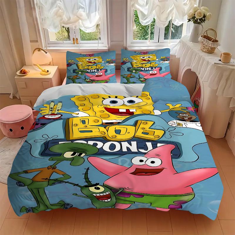 Spongebob Squarepants Adventure Print 3Pcs Bedding Setduvet Cover With 2 Bedropillowcase Home Birthday Gift
