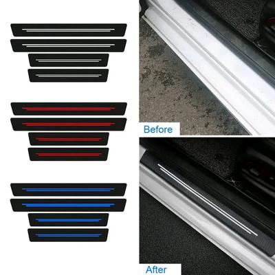 4 stuks universele krasbestendige stickers voor autodeuren van koolstofvezel, beschermstrips voor de dorpel, decoratieve autoaccessoires