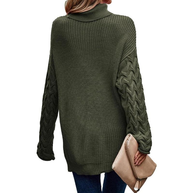 Übergröße Pullover Mode Hoher Kragen Locker Zopf Langarm Damen Strickware