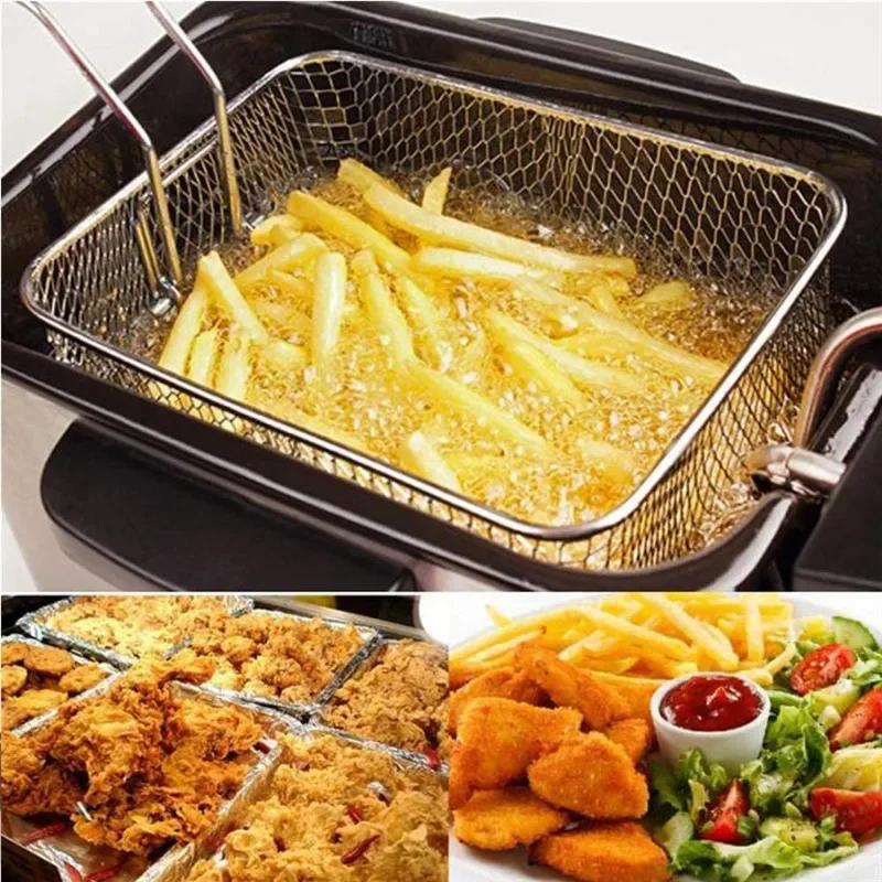 1Pcs Stainless Steel French Fries Basket Mesh Kitchen Frying Tools Colander Mini Chips Fryer Cooking Frying Basket Strainer argento