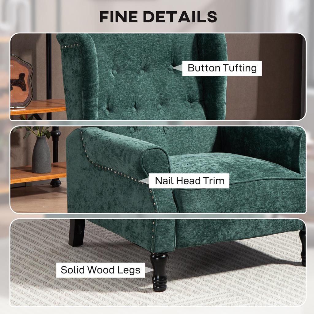 150 Degrees Reclining Vintage Armchair, with Footrest - Dark Green