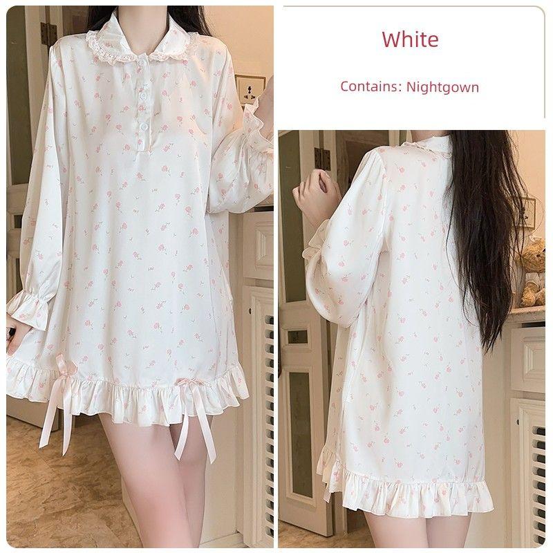 

Good Morning with You Antique Sweet Glaze Romantic Floral Women s Bubble Long Sleeve Nightdress French Gentle Sweet Blouse Pajamas White 170 (XL)