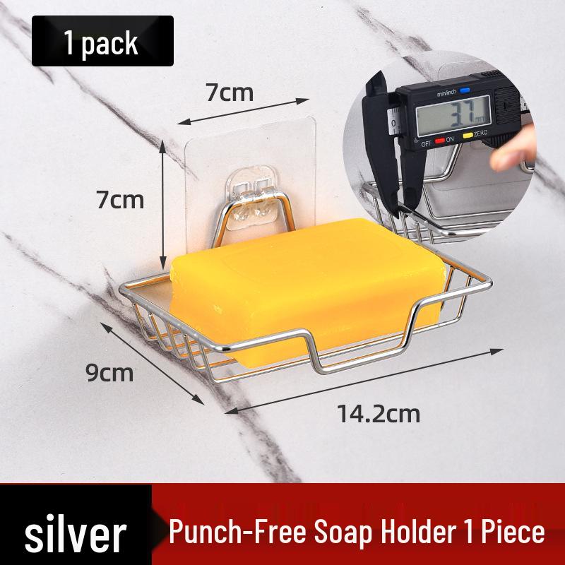 Stainless Steel No-Drill Wall-Mounted Soap Dish and Storage Rack