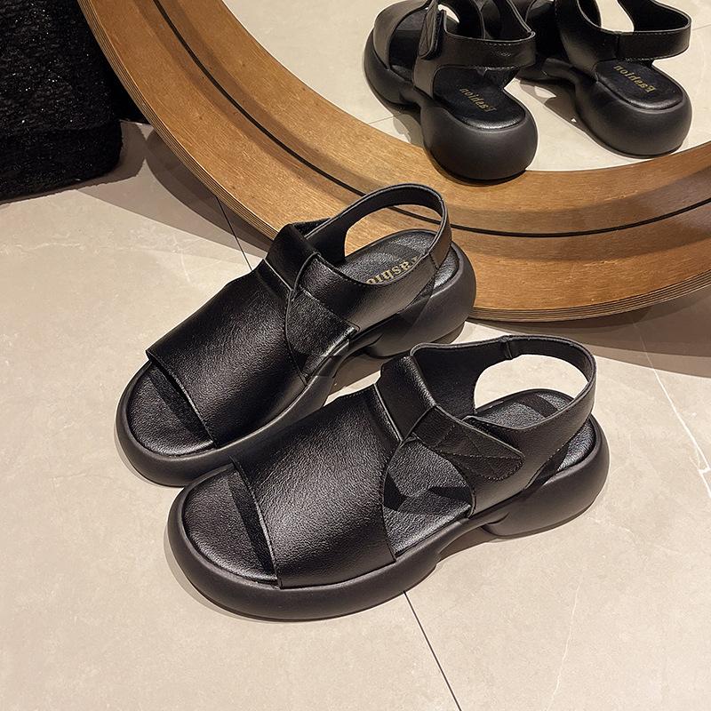 

Stepping on shit sandals women s hollow open-toed French cross strap thick-soled thick heels high heels beach shoes with comfortable skirts 40 чёрный