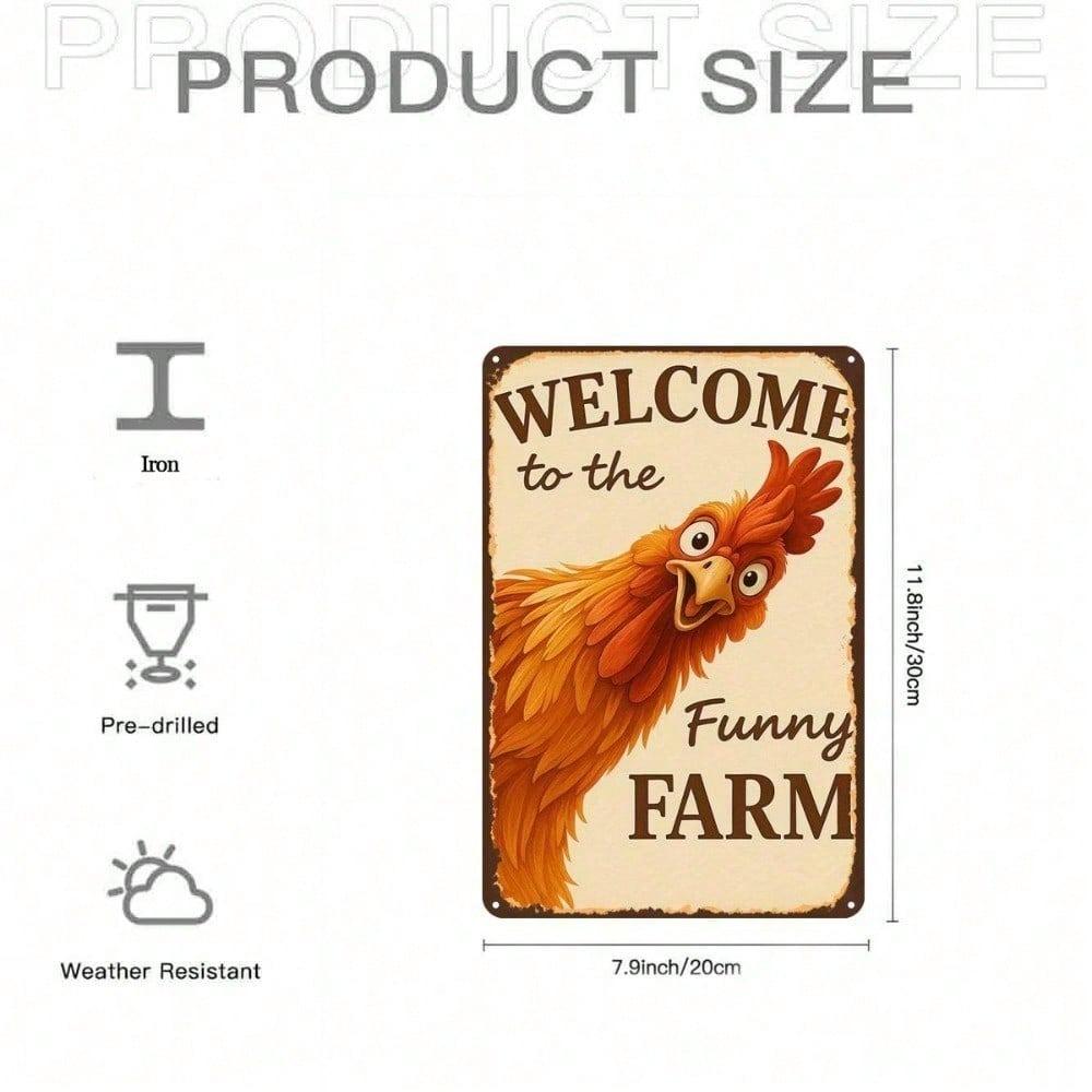 Retro Farm Chicken Metal Sign, Humorous Poultry Wall Art, Pre-Drilled Tin Plaque for Indoor/Outdoor Home Decor