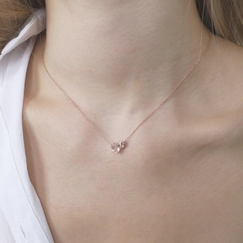 Ozel Silver925 Rose Quartz & CZ Silver 925 Necklace PS153N
