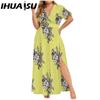 IHUASU L-5XL Women's Fashion Summer Spring Short Sleeve V-Neck Casual Dresses