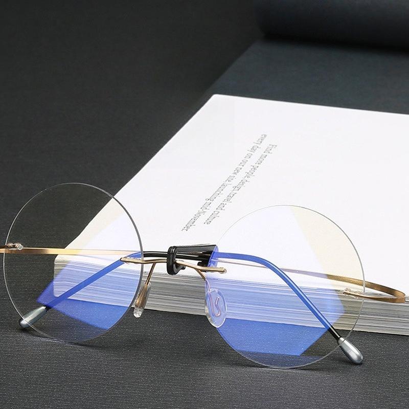 Lightweight Anti Blue Light Reading Glasses Frameless Circular UV Resistant Ultra Light Metal Frame Presbyopia Glasses