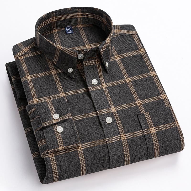 New In Shirt Hight Qulity 100%cotton Sanding Long-sleeve Shirts for Men Slim Fit Casual Shirt Soft Plaid Designer Office Clothes