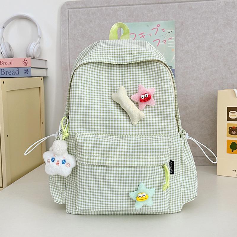 Cross-Border High-Value Soft Plaid Backpack for Girls - Large Capacity for Middle, High School, & College Students