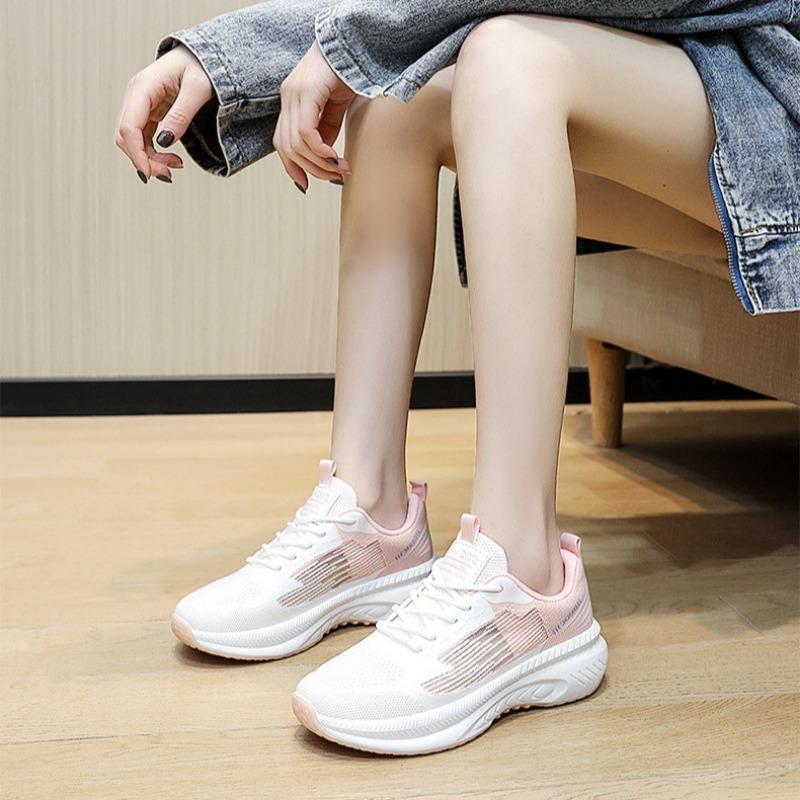 Fashion Shoes Women 2025 Summer Height Increase Fly Weave Soft Bottom Shoes Breathable Mesh Sneakers Outdoor Sports Running Shoes Women