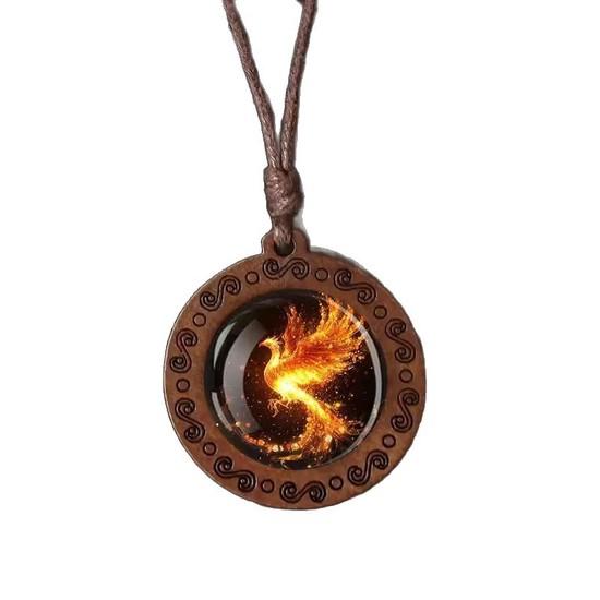 Feuer Phönix Holz Anhänger Halskette, Unisex, verstellbares Band, geeignet für den täglichen Gebrauch und Feiertage
