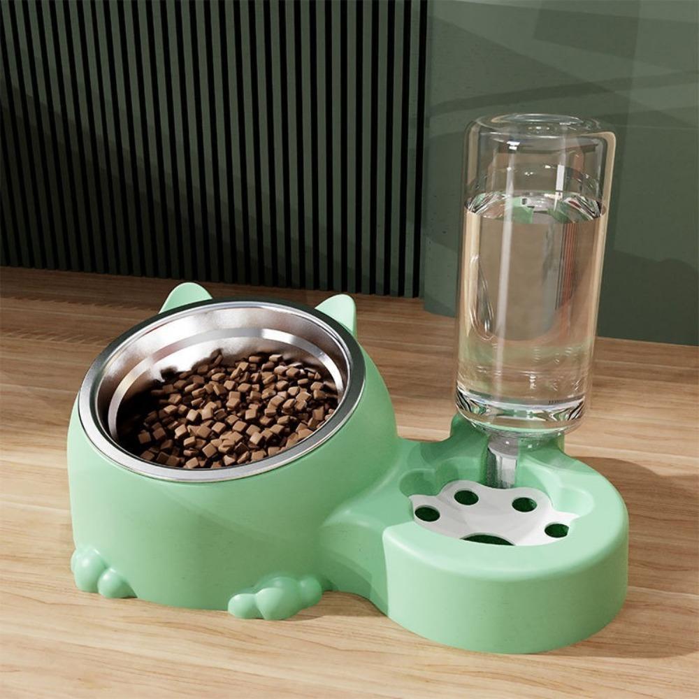 

Plastic 2 in 1 Cat Food Dispenser Neck Protection Pet Food Bowl Automatic Pet Feeder for Cats Dogs зелёный