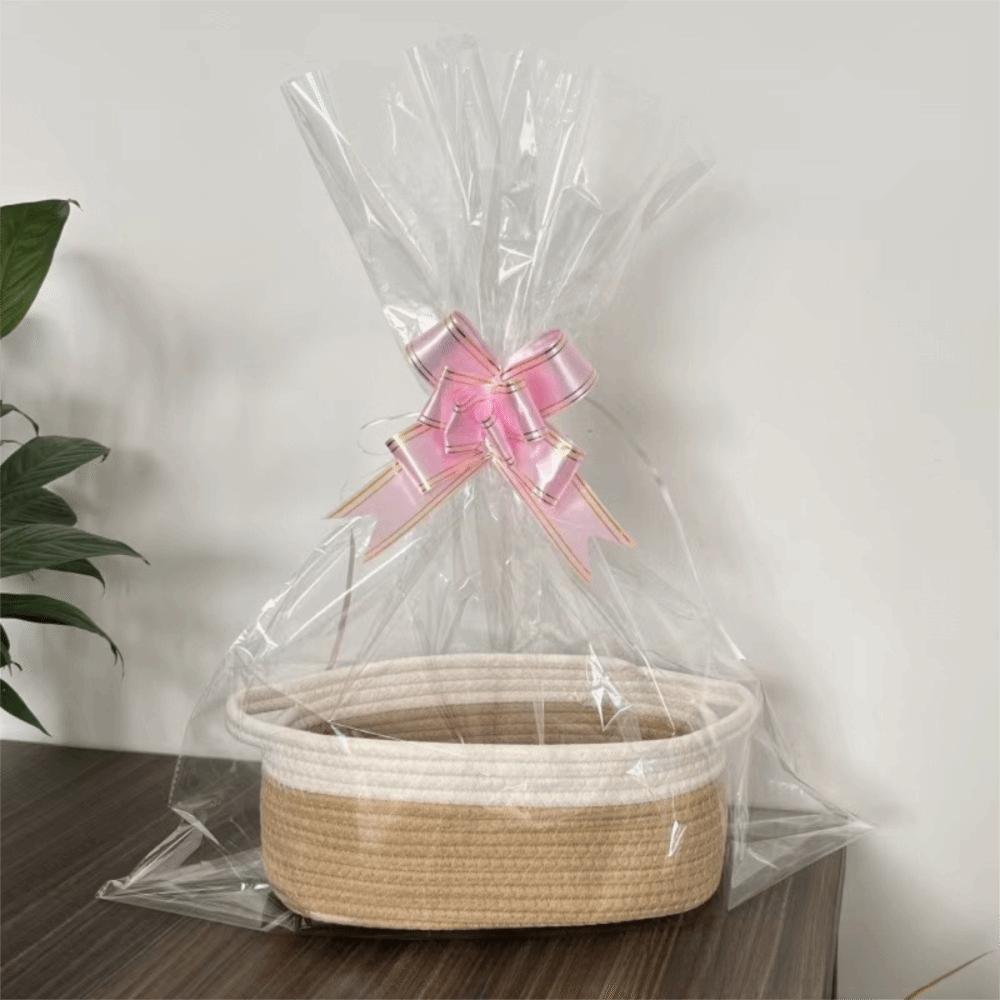 Storage Solution Cotton Rope Woven Basket Ribbon Trim Decorative Storage Bin with Handles Organizer Basket Closets Organizing