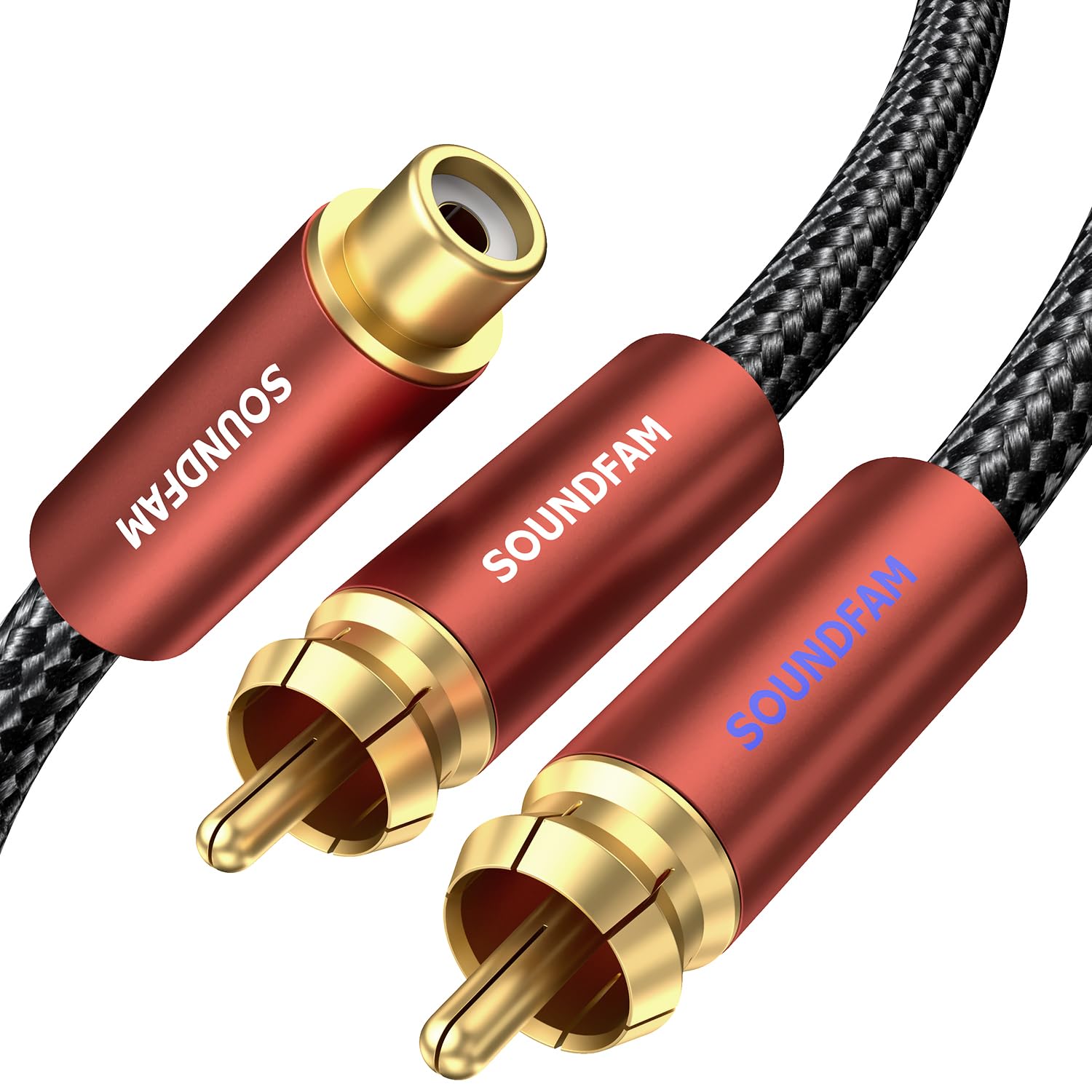 

SOUNDFAM Coaxial RCA 1 Female to 2 Male RCA Distribution Cable Premium Subwoofer Splitter Cable Wine Red Female to 2 Male Cable, [Gold-Plated