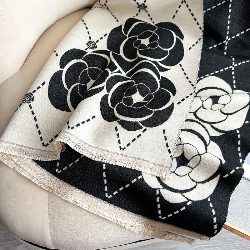 Camellia Imitation Cashmere Scarf Women'S Versatile Thickened Warm Student Scarf Shawl