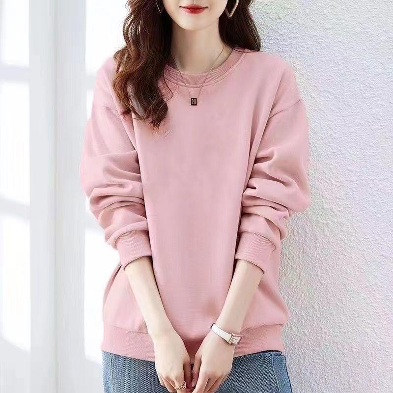 Women's Round Neck Sweatshirt Long Sleeves Autumn and Winter Thick and Loose Casual Top