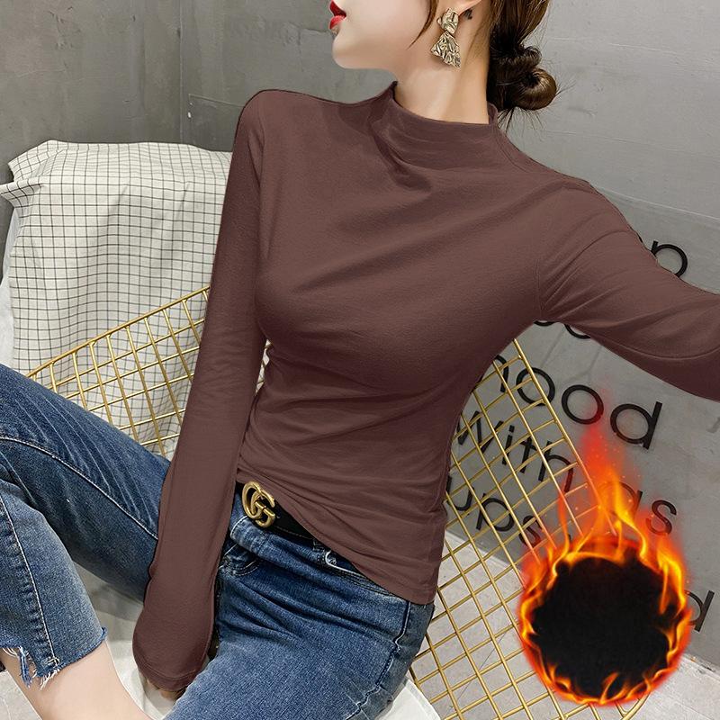 

Velvet Thickened German Velvet Base Shirt Solid Color Half Turtleneck Slim Inner Wear New Warm and Long-sleeved Top for Women XXL коричневый
