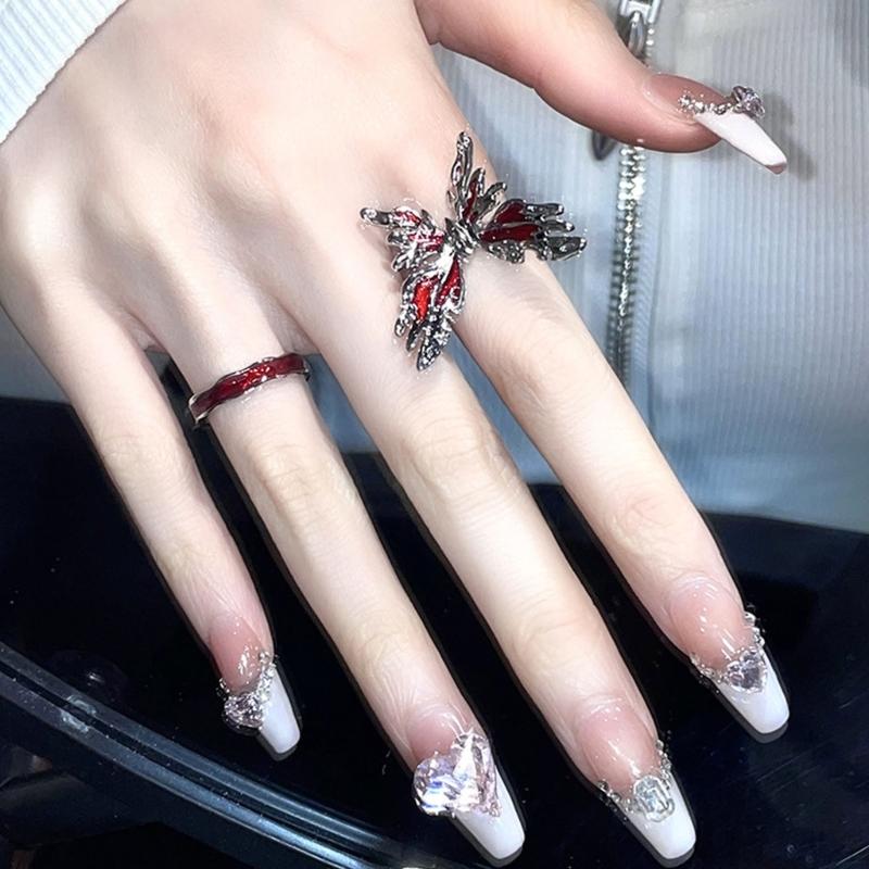 2Pcs Metal  Butterfly Rings Adjustable Finger Rings Fashion Open Rings Jewelry Knuckles Rings for Women Girls