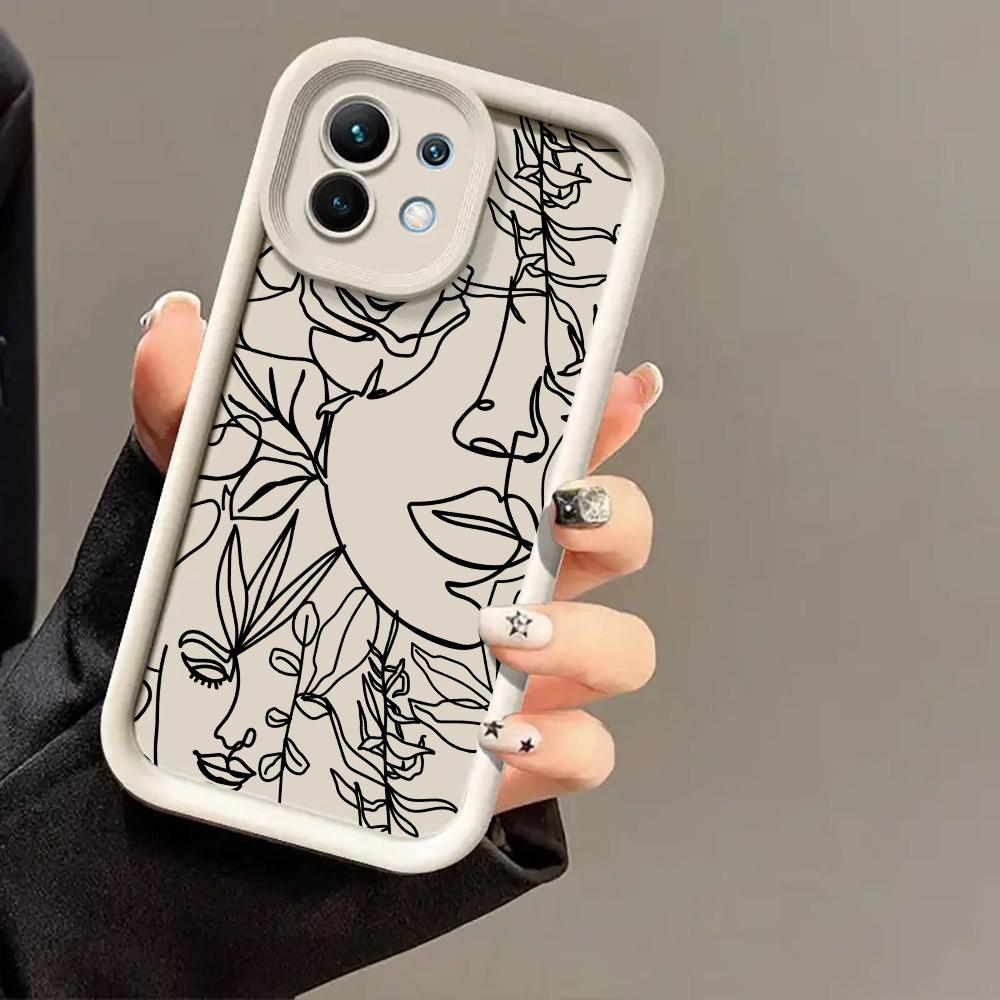 Women Line Art Face Girl Phone Case for Xiaomi Mi 14T 15T 17T Pro 15 Ultra Poco M7 M8 F8 F7 X6 X7 X8 17 Pro Max Shockproof Cover