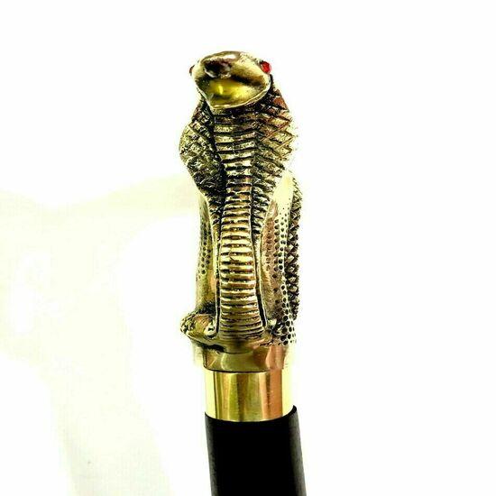 Canne de marche en laiton avec poignée en bois, style victorien antique, design vintage