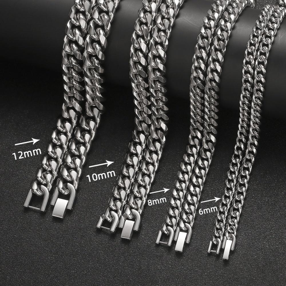 Hip Hop Thick Cuban Chain Men Necklace Silver Color Vintage Stainless Steel Jewelry Fashion Plate Buckle Accessories