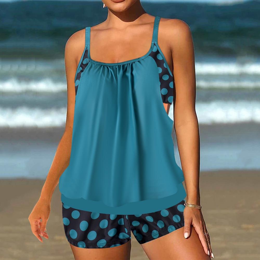 Geteilter Badeanzug in Übergröße mit gepunktetem Druck und flachem Winkel für Damen-Tankini
