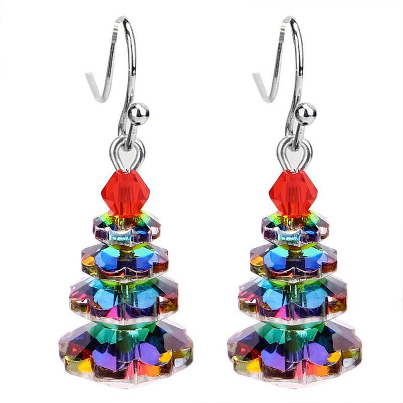 

1 Pair of Charm Unique Multi-color Creative Fashion Personality Christmas Tree Drop Earrings Women’s ChristmasZircon Gifts