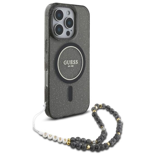 Guess Guhmp16Xhgcrelsk Iphone 16 Pro Max 6.9 Czarny/Black Hardcase Iml Glitter With Pearl Strap Magsafe