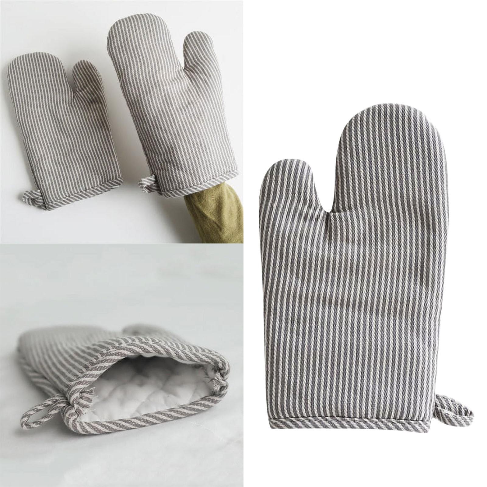 Oven Gloves And Insulation Mat Set Striped Style High-Temperature Resistant Cotton And Linen Kitchen Baking Gadgets
