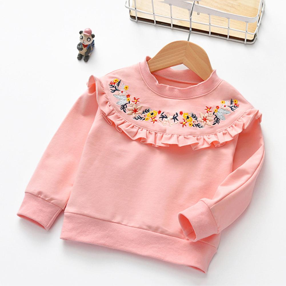 Children Girl Long-Sleeves Clothes Embroidery Floral Ruffle Sweatershirt H1