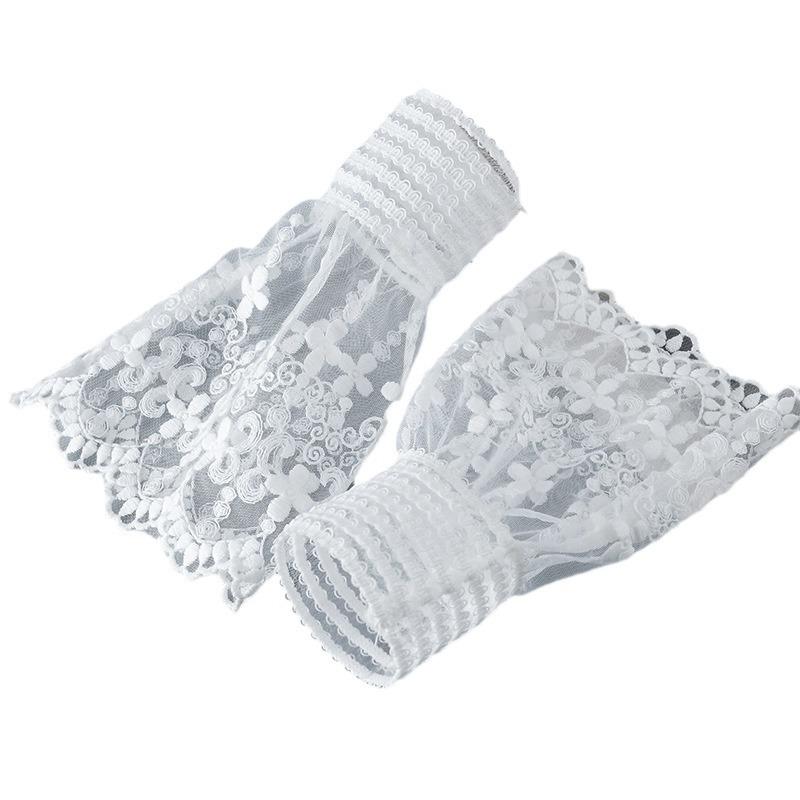 White Lace Floral Sweater Fake Sleeves for Womens Detachable Sleeved Horn Cuffs Embroidery Clothing Accessories