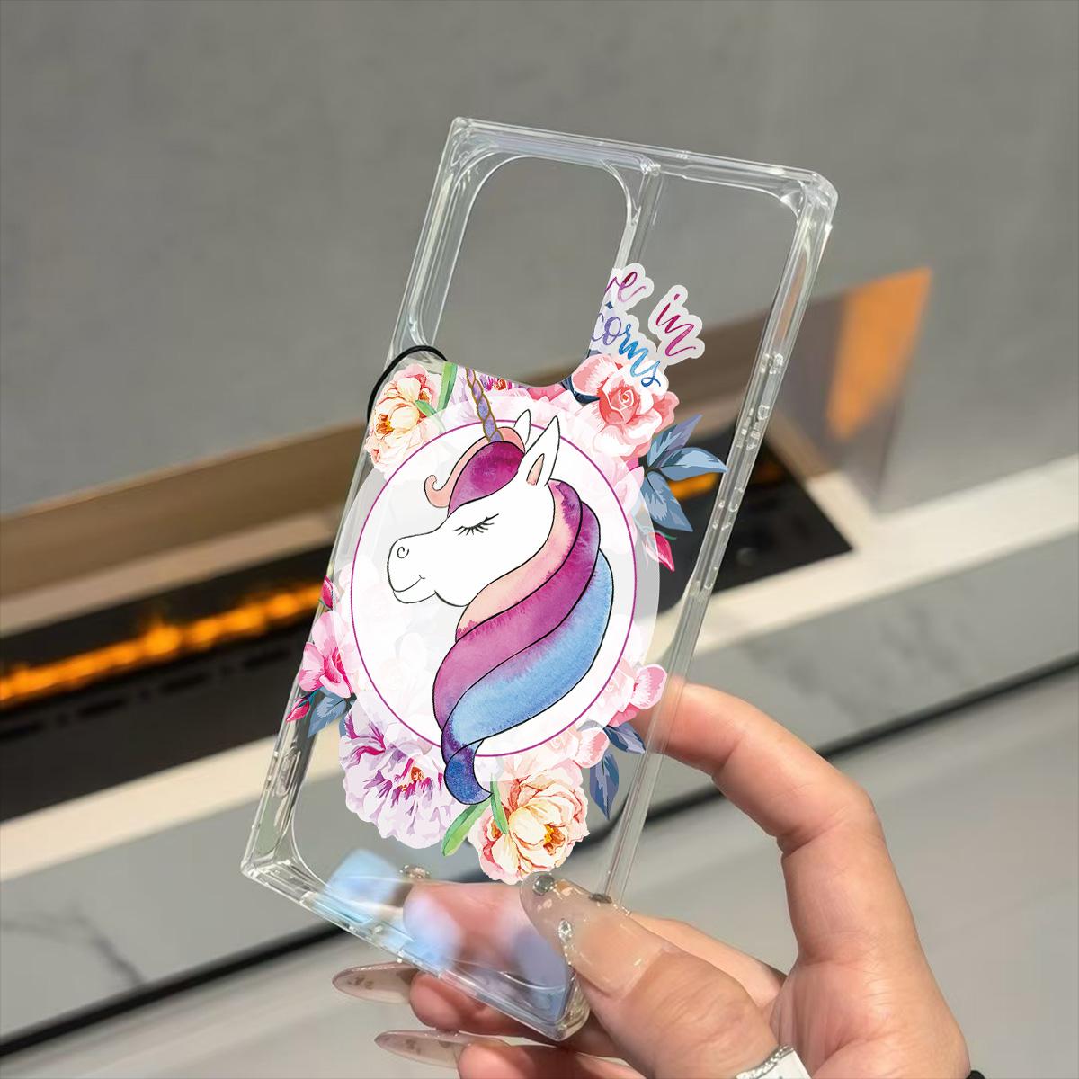 

Прозрачный квадратный чехол-бампер для iPhone 15 Plus 12 13 11 16 ProMax 14 Pro Max, защита от окисления, чехол с английским узором «Единорог» iphone 11 ProMax