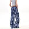 Women's Retro Plaid 2025 Wide-Leg Pants with Button Design, Floor-Length, Zhao Lusi Style