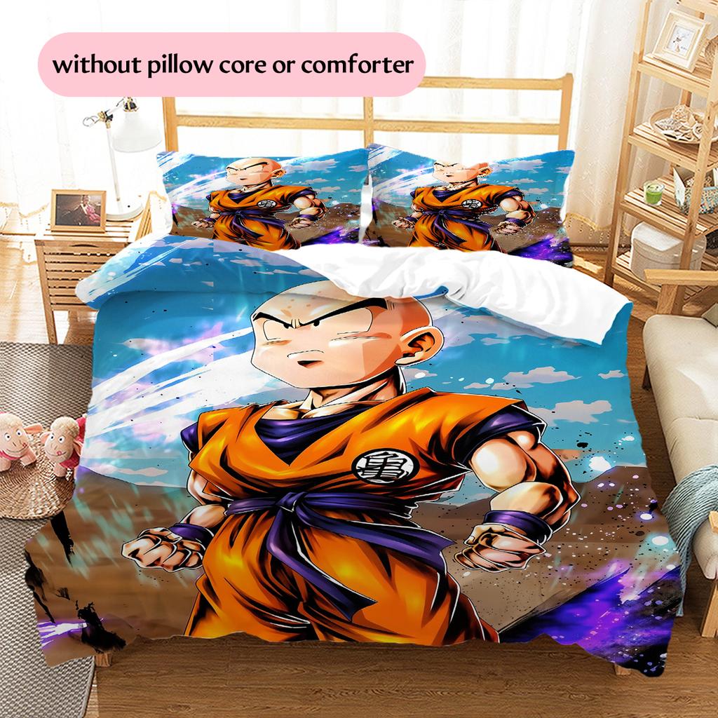 Dragon Ball Krillin Muster Bettwäsche Heimdekoration Geburtstagsgeschenk (1 Bettbezug + 2 Kissenbezüge, ohne Füllung)