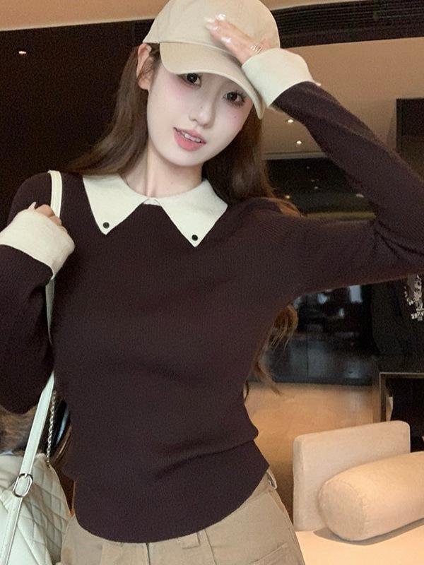 Niche Design Slim-Fit Two-Piece Knit Sweater - Women's Long-Sleeve Base Top for Autumn/Winter